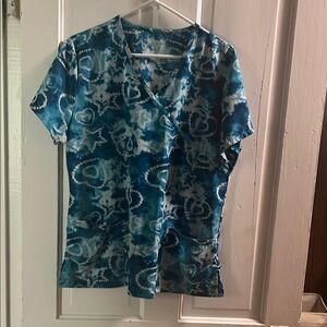 Blue Tie-Dye Scrub Top